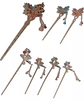 Vintage Chinese Style Rhinestone Hair Chopsticks Stick Hairpin Chignon Pin • $6.50