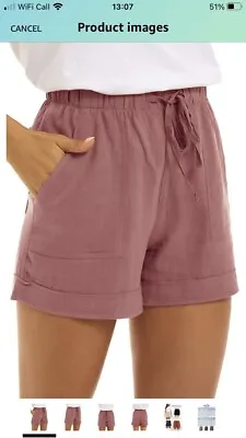 £4.50 • Buy Ladies Shorts Cotton Elastic Waist Drawstrings - Dusty Pink - Size 10 M - New