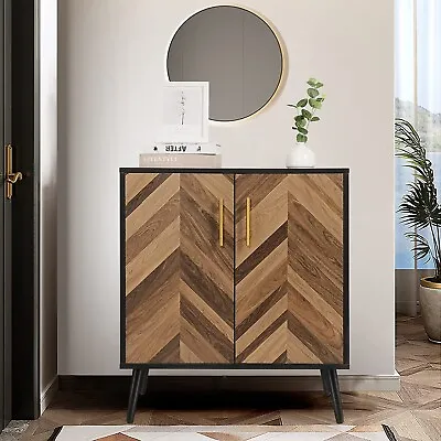 Small Storage Cabinet Black Storage Cabinet W/2Door Modern Sideboard Living Room • $89.99