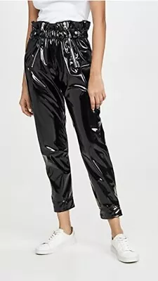 New RtA Leon Belted Vinyl Pants Womens S Black Paperbag Zipper • $140