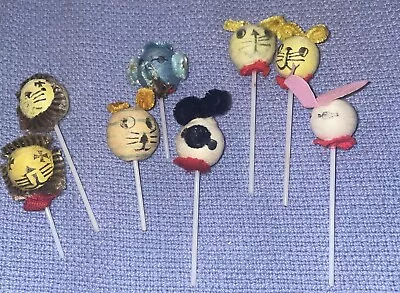 Lot Of 8 Vintage Spun Cotton Cake Topper Picks - Circus & Farm Animals - Japan • $8.99