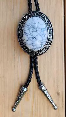 White Torquoise Oval Silver Rodeo Cowboy Bolotie Western Bolo Tie • $13.99