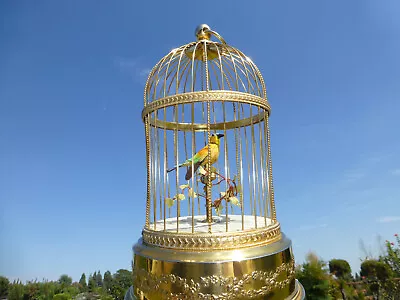 VINTAGE FRENCH BONTEMS SINGING BIRD CAGE BIRD MECHANICAL AUTOMATON (Watch Video) • $3450