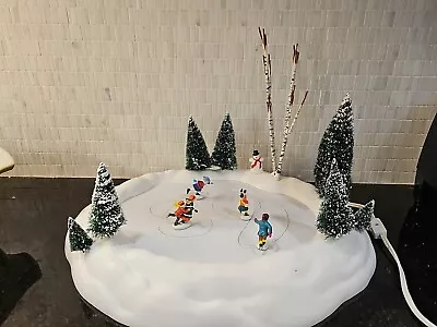 Retired Dept 56 Village Animated Skating Pond Christmas WORKS W Box Complete • $149.99