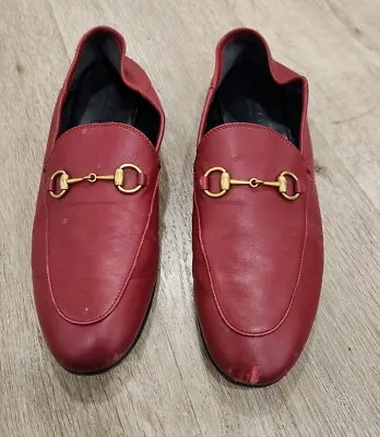 $349 • Buy Gucci Authentic Red Leather Jordaan Loafers Size 39.5 Great Condition
