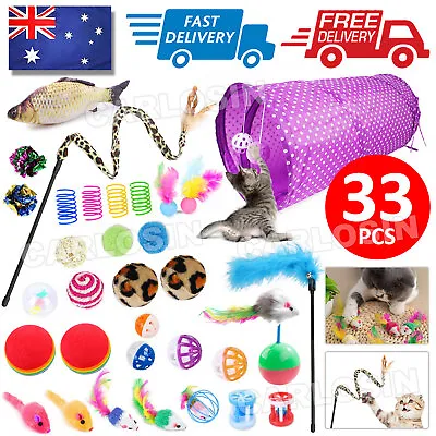 33 Items Lovely Pet Toy Cat Kitten Toys Rod Fur Mice Bells Balls Catnip Bulk Buy • $15.95