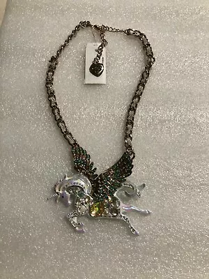 $300 • Buy Betsey Johnson Rhinestone Large Unicorn Pegasus  Necklace Nwt Rare New