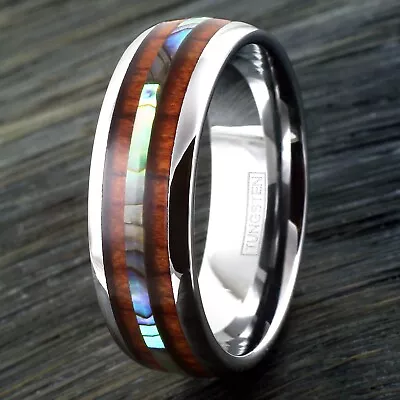 6/8mm Tungsten Men's Hawaiian Koa Wood & Abalone Wedding Band Ring • $14.99