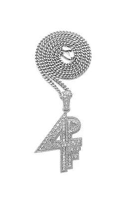 Iced Lil Baby 4PF Pendant & 24  Cuban Chain Hip Hop Necklace White Gold Plated* • $21.99