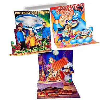 Pop Shots 3D Greeting Cards Birthday Disney Pop-Up Star Trek Aladdin 3pc Unused • $29.99