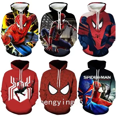 Kids Boys 3D Spiderman Hoodie Sweatshirt Marvel Superhero Pullover Jumper Top • £12.49