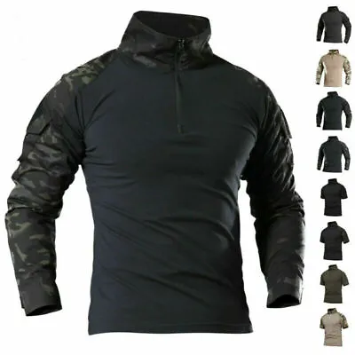 Army Mens Combat T-Shirts Tactical Military Long Sleeve Casual Shirts Camouflage • £26.39