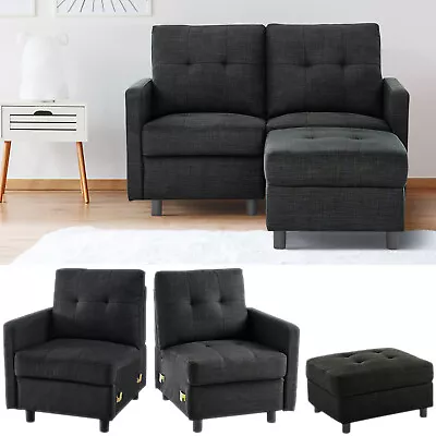 Contemporary Linen Modular Modern Sofa Microsuede Reversible Chaise W/Ottoman US • $489.97