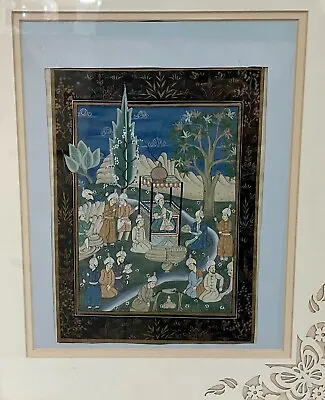 Antique Mughal Painting Depicting An Emperor Surrounded By Subjects - India • $95