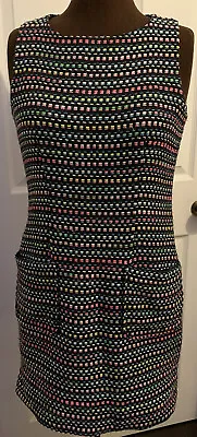 BOUTIQUE By JAEGER Black White Pink Tweed Shift Dress 10 Fitted Smart Casual • £22