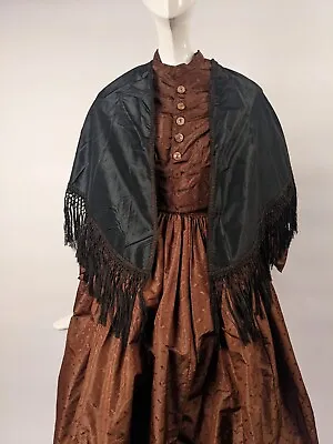 Civil War Era 1860’s Hand Sewn Black Silk Taffeta Cape W Silk Fringe Trim • $85