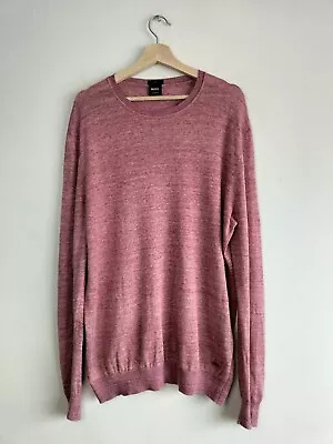 Hugo Boss Red / Pink 100% Pure Linen Knit Long Sleeve Light Jumper - Men's 2XL • £27.95