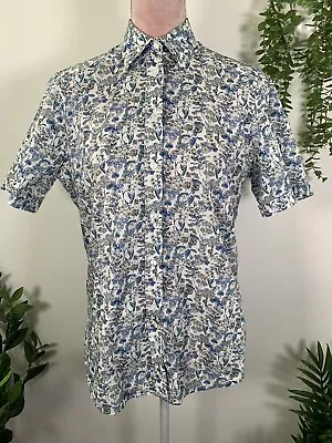 James Meade Liberty Floral Print Blue/ White Short Sleeve Button Up Shirt UK 12 • £24.99