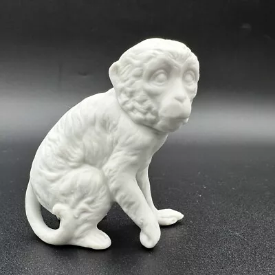 Vintage White Monkey Figurine - Porcelain Bisque Matte Sitting G 3  • $15.95