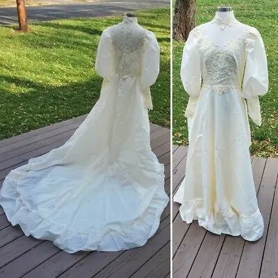 Vintage Victorian Edwardian Beads Lace Embroidery Cream Wedding Dress Gown • $342.61