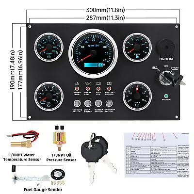 5 Gauge Set With Instrument Panel 4000 RPM With Sensor For Car Marine Boat Yacht • $190.39