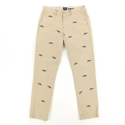 J Crew Largemouth Bass Embroidered Cotton Khaki Chino Pants  Tan Men's 29 • $15