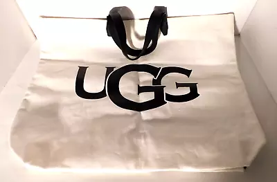 UGG Large White/ Black Logo Cotton Canvas Tote Bag With Leather Handles NEW • $23.50