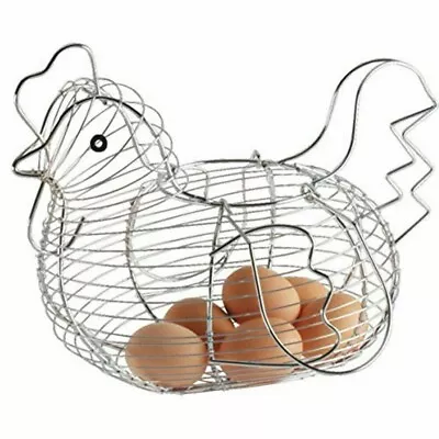 Chrome Wire Chicken  Hen Egg Basket Holder Kitchen Storage Rack Eggs Container • £11.98