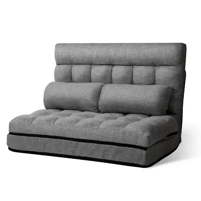 Artiss Lounge Sofa Bed Floor Recliner 2 Seater Chaise Chair Folding Fabric Grey • $117.63