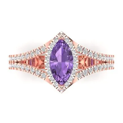 1.2 Ct Marquise Split Shank Alexandrite Stone Promise Wedding Ring 14k Rose Gold • £308.93