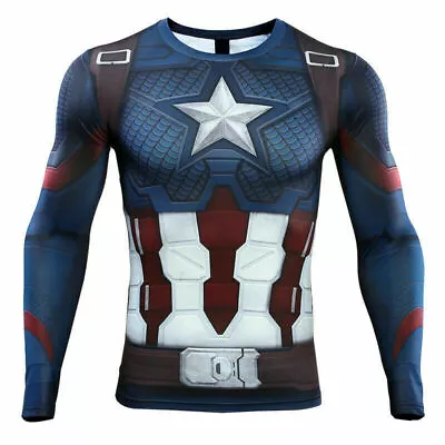 Avengers Endgame Captain America T-Shirts Cosplay Advanced Tech Compression Tee • $15.40