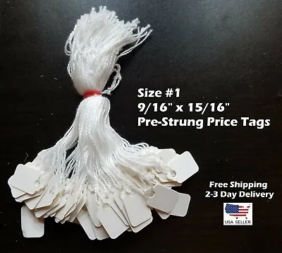 Size #1 Small Blank White Merchandise Price Tags W/ String Retail Jewelry Strung • $6.49