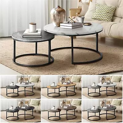 Oikiture Set Of 2 Coffee Table Round Marble Nesting Side End Table Furniture • $115.90