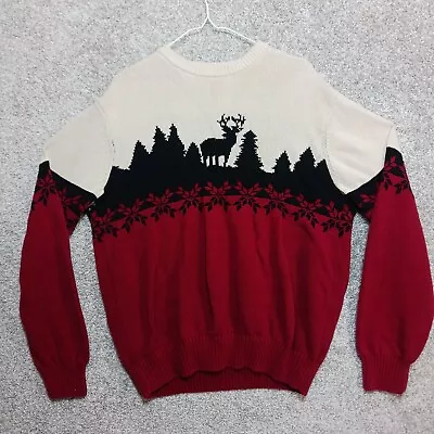 Dockers Elk / Deer Grandpa Sweater Mens L Knit Christmas Snow Pine Tree Hunting  • $16.14