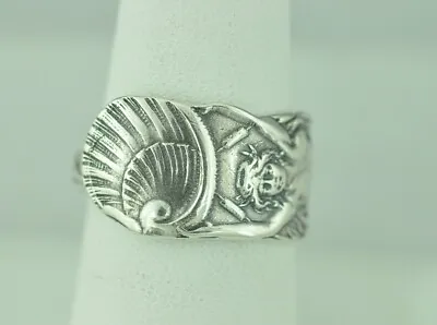 Beautiful 925 Sterling Silver Twin-Tailed Mermaid Melusine Shell Spoon Ring • $23.99