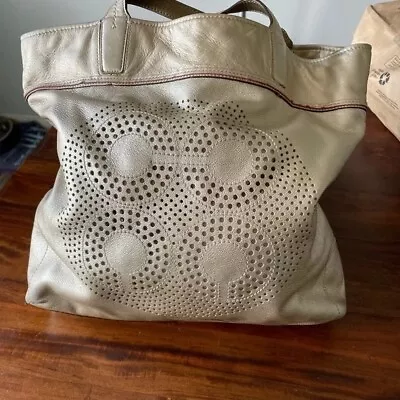 Coach 17041 Audrey Leigh Laser Cut Perforated Gold Leather Tote Shoulder Bag  • $45