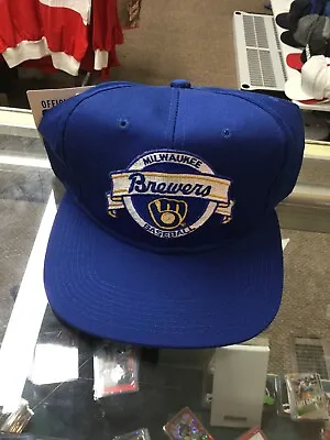 NWT Vintage Milwaukee Brewers New Era Banner Blue Snapback Hat Cap New With Tags • $18.86