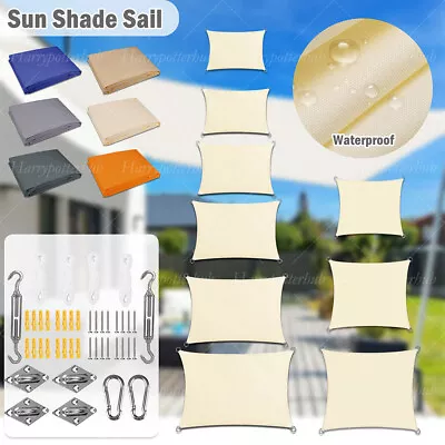 Waterproof Sun Shade Sail Garden Patio Awning Canopy 98% UV Block + Accessories • £9.99