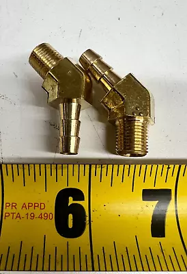 Lot Of 2) 1/4  Hose Barb X 1/8  Male NPT 45° Elbow Brass Adapter Fittings 32110 • $9.99