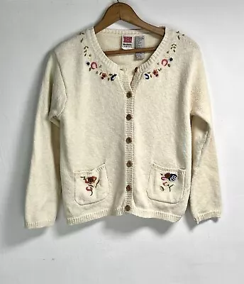 Vtg Marisa Canvas Cottage Granny Grandma Core Chic Cardigan Sweater Embroidered • $24.99