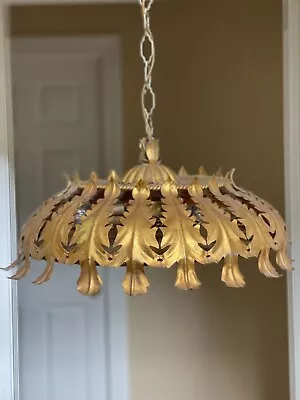 Vintage French Italian Tole Chandelier Ceiling Light 3 Light  Italy • $450