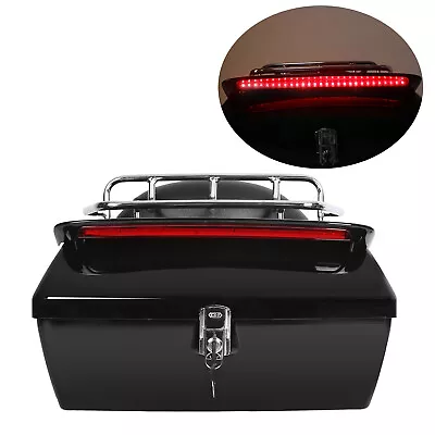 Motorcycle Tour Pack Trunk Tail Luggage Box W/ Tail Light & Top Rack & Backrest • $89.50