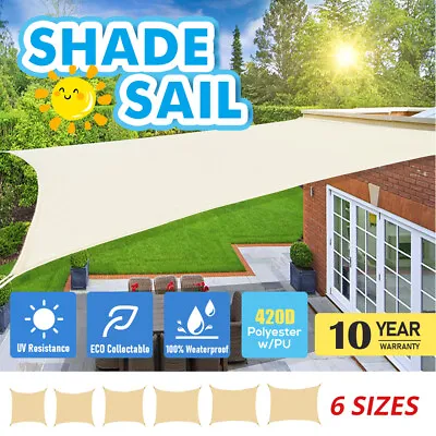 $45.89 • Buy Extra Heavy Duty Waterproof Shade Sail Awning Cloth Rectangle Sand Sun Canopy AU