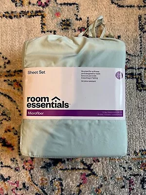 Room Essentials Twin Bed Sheet Set Mint Green Flat Fitted One Pillowcase New • $12