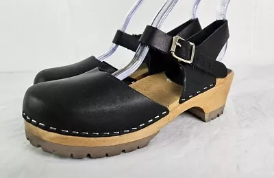MIA Women's Sofia Black Leather Block Heel Dress Clogs Shoes Size 7 US 37 EU • $58.99