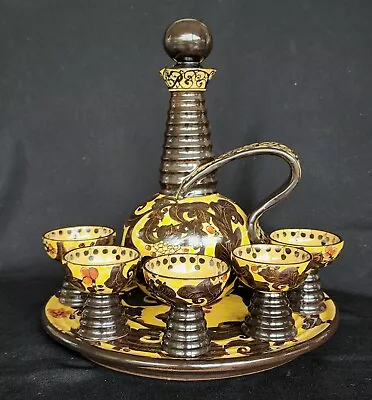 Vintage M.G.A. Italy  Handcrafted Decanter Set Art Deco Pottery Design. • $290