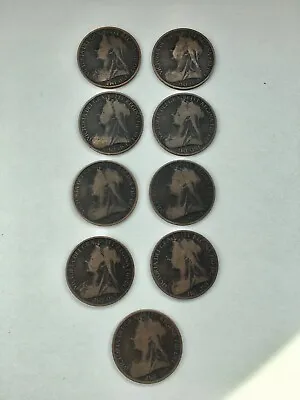 Collection Of Nine Queen Victoria One Penny Coins 1897/1899/1900 • £10