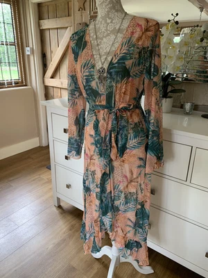 £16.99 • Buy Peach Festival Tropical Kimono Long Maxi Cover Up Kaftan Beach Dress 10 12 14