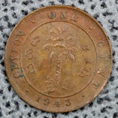 Ceylon 1943 1 Cent Sri Lanka Vintage Bronze King George VI WWII Era 22mm • £1.99