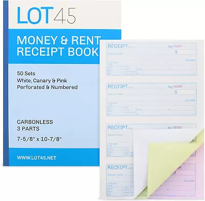 Money Rent Receipt Book For Small Business 12 Piece Set 7.6X11In - Cash Receipt  • $21.03